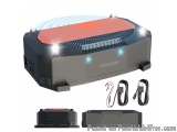 The image shows a black and orange electronic device with a red and blue design on the front. The device has a rectangular sh...