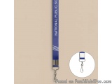 The image shows a blue lanyard with the words "National Public School" written in white on the top. The background is a light...