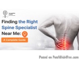 The image is a graphic design that promotes a guide on finding the right spine specialist near me. It features a man standing...