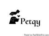 The image is a black and white logo for a pet company called Petgy. The logo features a silhouette of a dog with a graduation...