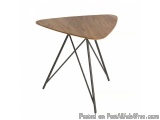 The image is of a wooden table with a unique design. The table has a triangular top made of a light-colored wood, possibly wa...
