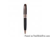 The image is of a black ballpoint pen with a rose gold trim. The pen has a sleek and modern design with a pointed tip and a s...