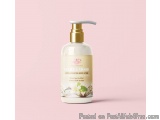 The image is of a white plastic bottle with a pump dispenser. The bottle is labeled "Vanilla Mood Super Hydrating Body Lotion...