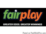 The image is a logo for a company called "fairplay". The logo is rectangular in shape and has a black background. The word "f...