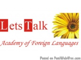The image is a logo for the Academy of Foreign Languages (LetsTalk). The logo is rectangular in shape and has a white backgro...