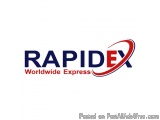 The image is a logo for a company called RapidEx Worldwide Express. The logo is written in a modern, sans-serif font and is i...
