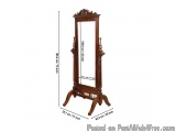 The image shows a tall wooden floor standing mirror with a rectangular frame. The frame is made of dark wood and has intricat...