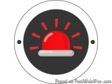 The image is a circular icon with a black background and a white border. In the center of the icon, there is a red dome-shape...