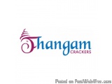The image is a logo for a company called "Thangam Crackers". The logo is written in a modern, sans-serif font and is in a com...