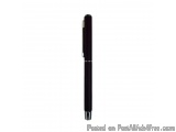 The image shows a black ballpoint pen with a silver clip. The pen has a sleek and modern design with a curved body and a poin...