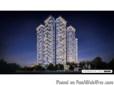 The image is a 3D rendering of a tall, modern apartment building at night. The building is made up of multiple floors and has...