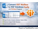 The image is an advertisement for a software called "Convert OST Mailbox to NSF Database Easily with FixVare Program". The ba...