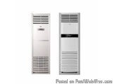 The image shows two tall, white-colored air conditioning units. The units are tall and rectangular in shape, with a sleek and...