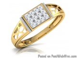 The image is a 3D rendering of a gold ring with a square-shaped diamond in the center. The diamond is set in a gold band with...