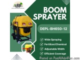 The image is an advertisement for a BOOM Sprayer, which is a type of fertilizer sprayer. The advertisement is promoting the p...