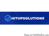 The image is a logo for Hitupsolutions, a company that provides solutions to various applications. The logo is blue in color...