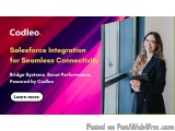 The image is an advertisement for Codeleo, a company that provides salesforce integration for seamless connectivity. The back...