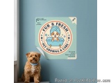 The image is a square sticker with a light blue background. In the center of the sticker, there is an illustration of a small...