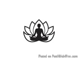 The image is a black and white silhouette of a person sitting in a lotus position. The person is facing towards the left side...