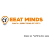 The image is a logo for Eeat Minds Digital Marketing Experts. The logo is orange in color and has the company name written in...