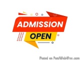 The image is a graphic design that represents an admission open sign. It has a red banner with the word "ADMISSION" written i...