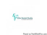 The image is a logo for Elite Dental Studio, a complete dental center. The logo is a simple design with a blue color scheme a...