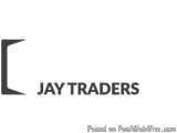 The image is a logo for a company called "JAYTRADERS". The logo is black and white and consists of the letter "L" in the cent...