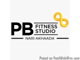 The image is a logo for a fitness studio named "PB Fitness Studio" by Nari Akhaada. The logo is written in black text on a wh...