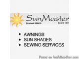 The image is a logo for SunMaster, a company that provides sewing services. The logo is a white rectangle with the company na...