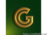 The image is a 3D rendering of the letter "G" in a bold, golden color. The letter is in the center of the image and is surrou...