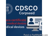 The image is a graphic design that represents the CDSCO Corpseed certificate for medical devices. The background is blue and...