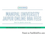 The image is a banner or advertisement for Manipal University Jaipur Online BBA Fees. The banner has a white background with...