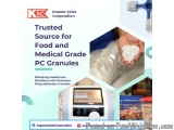The image is an advertisement for Kapoor Sales Corporation's trusted source for food and medical grade PC granules. The backg...