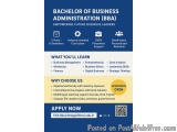 The image is an advertisement for a Bachelor of Business Administration (BBA) program offered by the University of Bengaluru....