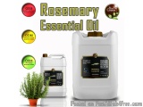 The image shows two white plastic jerry cans of rosemary essential oil. The cans are labeled with the brand name "Rosemary Es...