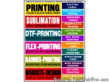 The image is a list of different types of printing services offered by a company called Manasa Printing. The list is divided...