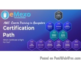 The image is an advertisement for AWS Course Training in Bangalore Certification Path. It has a blue background with the logo...