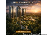 The image is an aerial view of M3M Forestia West, a luxury forest living in Gurugram, India. The image shows the three high-r...