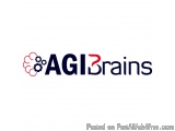 The image is a logo for a company called AGIBrains. The logo is written in a modern, sans-serif font and is in a dark blue co...