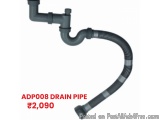 The image shows an ADP008 drain pipe, which is a type of drainage pipe used in plumbing. The pipe is made of a black plastic...
