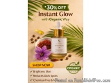 The image is an advertisement for a product called "Kumkumadi Oil". The background of the image is a light beige color with a...
