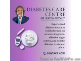 The image is an advertisement for Diabetes Care Centre, a diabetes care centre in Colaba, India. The background is a light pu...