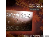 The image is a promotional poster for a new collection of Indian chocolates. The background of the poster is a gradient of or...