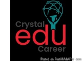 The image is a logo for a company called "Crystal Edu Career". The logo is black with the company name written in red and blu...