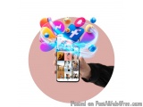 The image shows a hand holding a smartphone with various social media icons coming out of it. The phone screen displays a col...