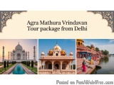 The image is a collage of three photographs of Agra Mathura Vrindavan, a famous tourist attraction in India. The photographs...
