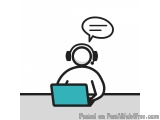 The image is a black and white line drawing of a person sitting at a desk with a laptop in front of them. The person is weari...