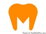 The image is a simple, minimalistic logo of a tooth. The tooth is orange in color and is in the shape of a letter "M" with a...