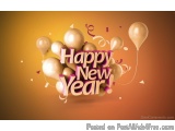 The image is a digital greeting card for the New Year. It has a warm orange background with the text "Happy New Year" written...