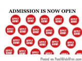 The image is a graphic design with a white background and red text that reads "ADMISSION IS NOW OPEN". The text is written in...